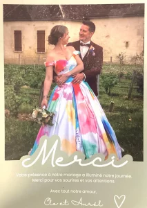 robe de mariée colorée, imprimée sur mesure et designée par notre styliste à Paris
